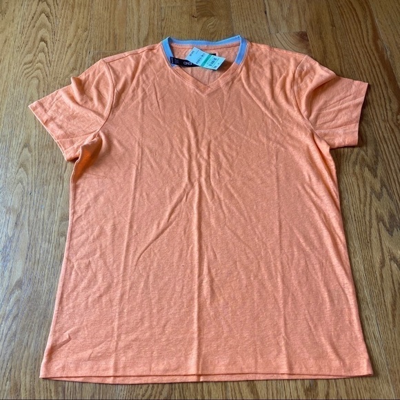 NWT linen blend v neck set shirt in citrus blast Large Alfani - Picture 1 of 5